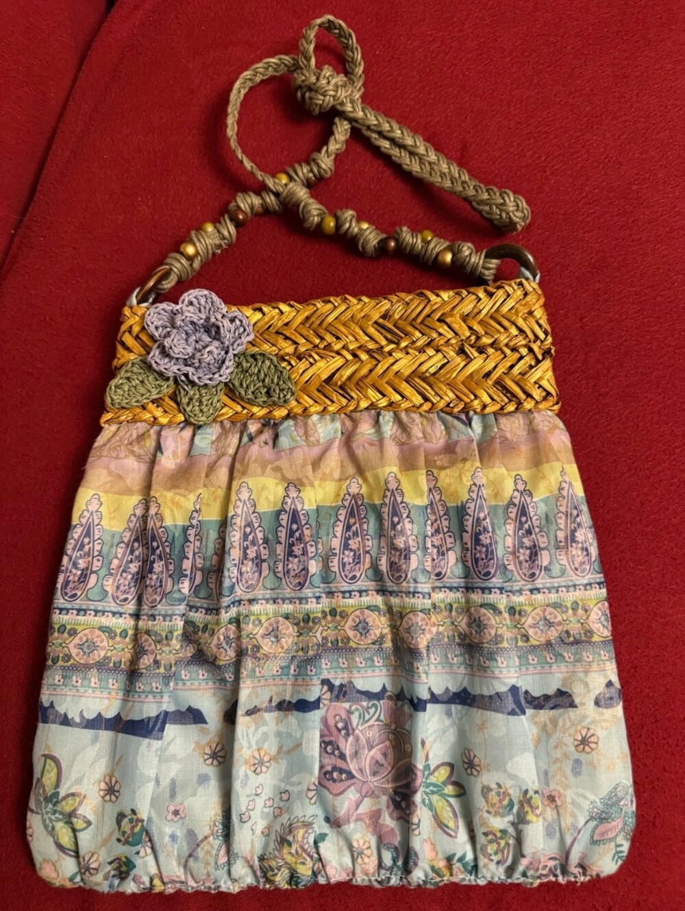 Vintage Boho Purse *Cappelli Straworld* Woven Beaded Straw Festival Bag